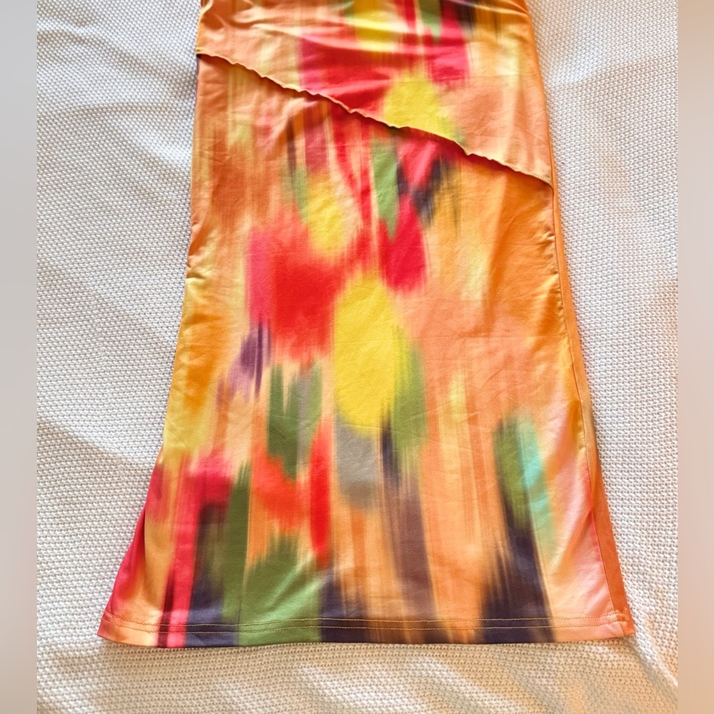 Bodycon Stretchy Multicolor Sleeveless Maxi Dress w Mock Neck - Picture 15 of 16